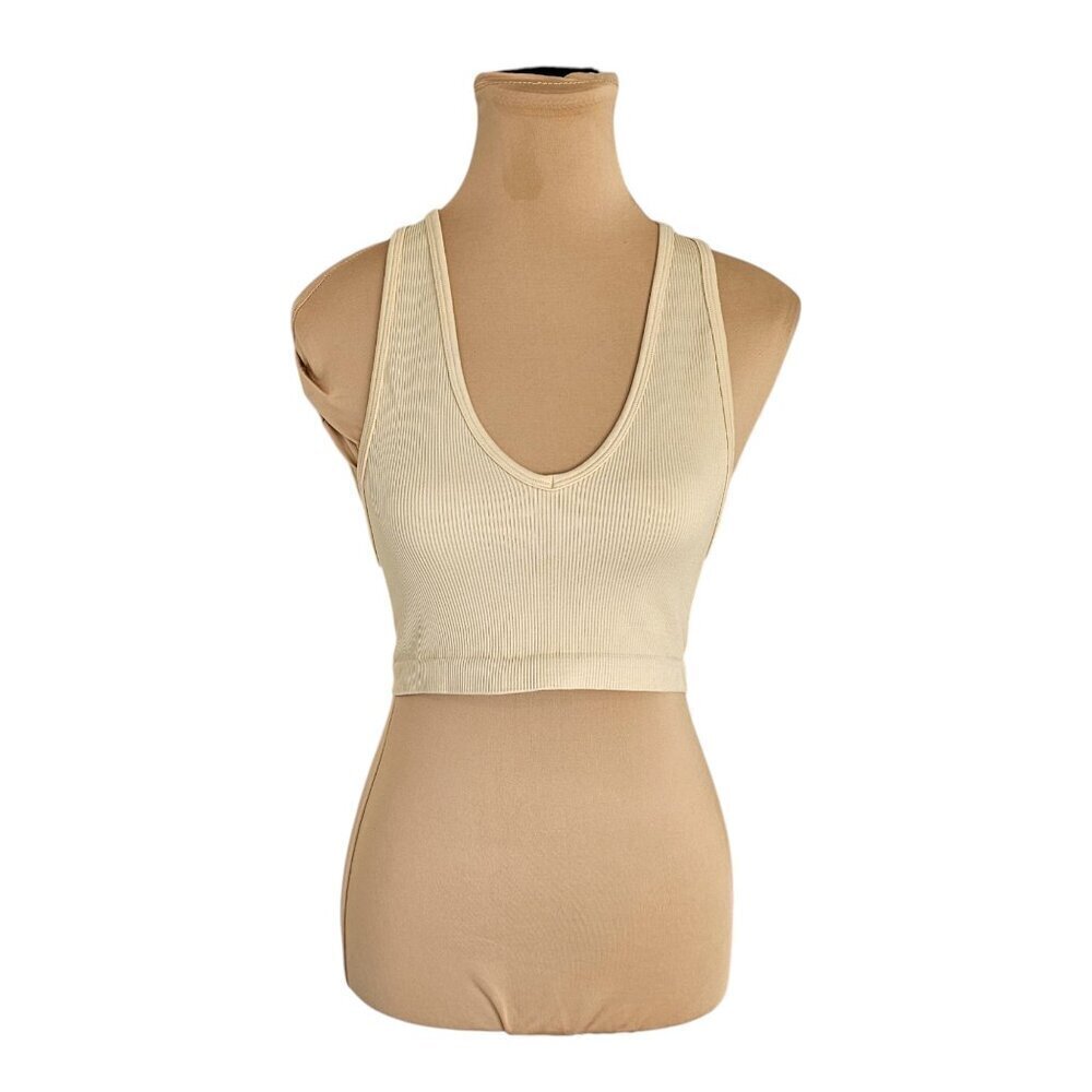 TNA Aritzia Cream Ribbed Butter Cross Back Tank Top Sz M